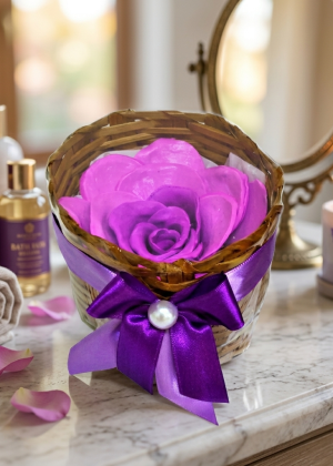 Cesto de sabonete com rosa para lavabo